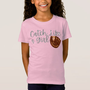 Camiseta Guante de béisbol Catch Like a Girl con brillo