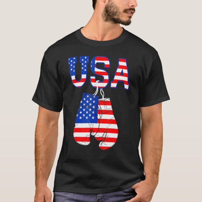 Camiseta Guantes De Boxeo De Bandera Estadounidense 4 De Ju (Anverso)