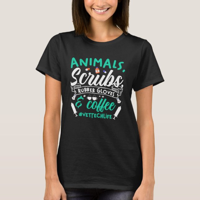 Camiseta Guantes de goma y Veterinaria del Café (Anverso)