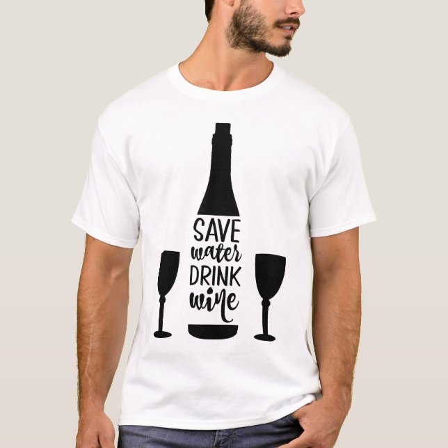 Camiseta Guardar agua beber vino Botella negra Dos gafas (Anverso)