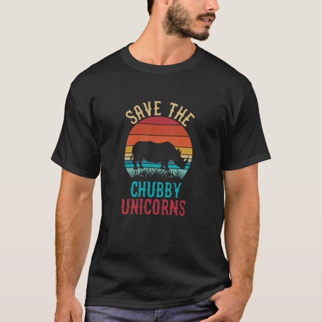 Camiseta guardar el estilo retro de las unicornios chubby (Anverso)