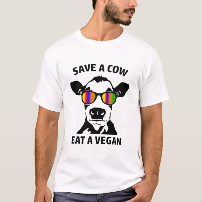 Camiseta Guardar una vaca comiendo un vegano (Anverso)