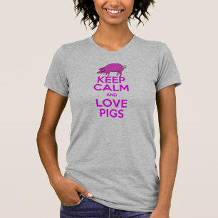 Camiseta Guarde la calma y ame los cerdos rosados