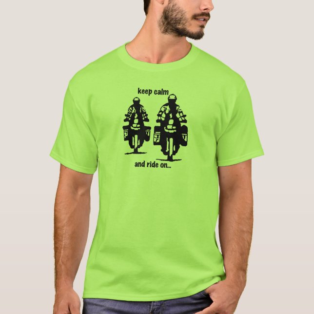 Camiseta guarde la calma y monte encendido (Anverso)