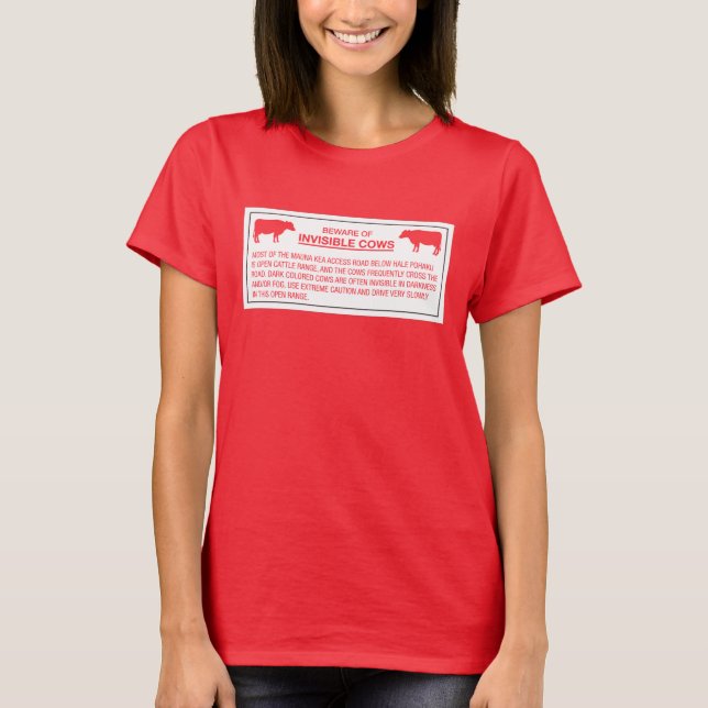Camiseta Guárdese de las vacas invisibles, Rótulo, Hawaii, (Anverso)