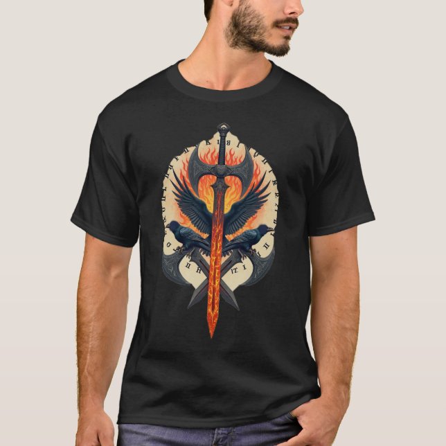 Camiseta Guardián del Cuervo Ígneo: Emblema de Espada Vikin (Anverso)
