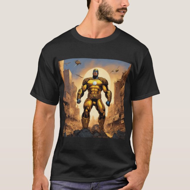Camiseta "Guardián Dorado: Ardiendo por el Apocalipsis" (Anverso)