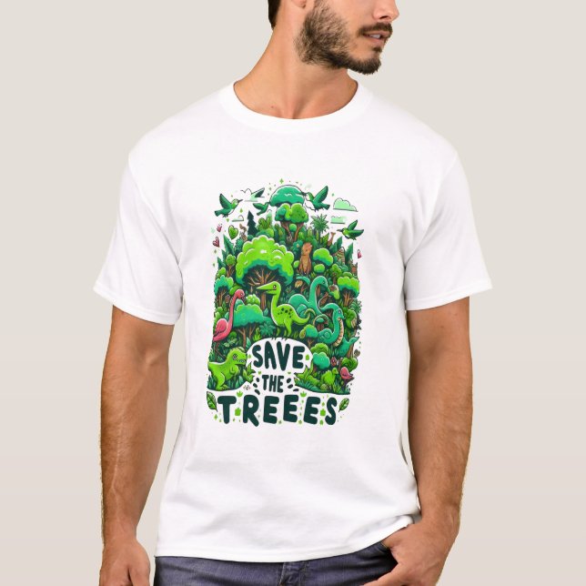 Camiseta Guardianes prehistóricos: Salven los árboles (Anverso)