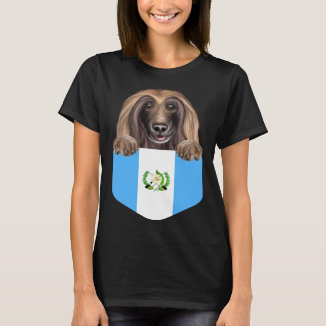 Camiseta Guatemala Flag Afghan Hound Dog In Pocket (Anverso)
