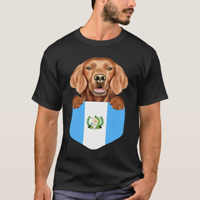 Camiseta Guatemala Flag Irish Setter Dog In Pocket (Anverso)