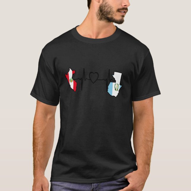 Camiseta Guatemala Peru Flag Guatemalan Peruvian Heartbeat  (Anverso)