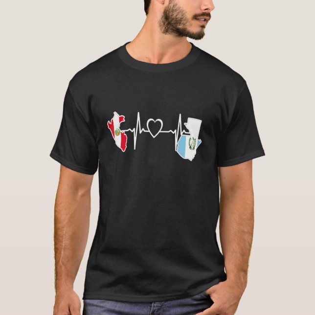 Camiseta Guatemala Peru Flag Guatemalan Peruvian Heartbeat (Anverso)