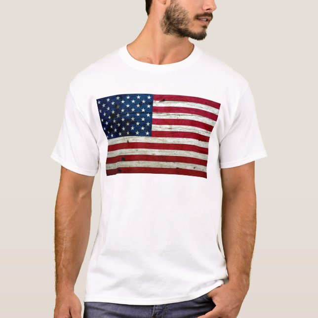 Camiseta Guay apenó la madera de la bandera americana (Anverso)