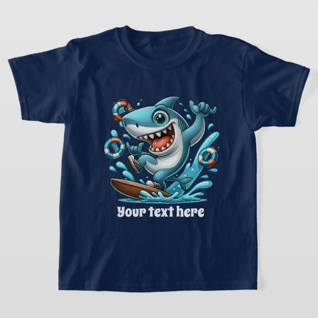 Camiseta Guay Beach agrega texto unisex niños tiburón (Distribución)