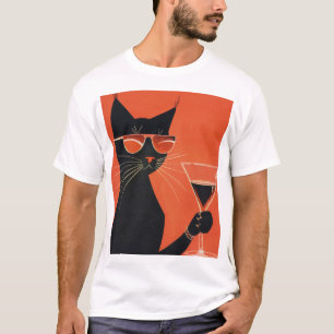 Camiseta Guay Black Cat con gafas de sol Bebiendo divertida