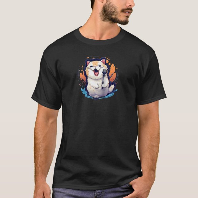 Camiseta Guay cantando gato con micrófono para karaoke y ca (Anverso)