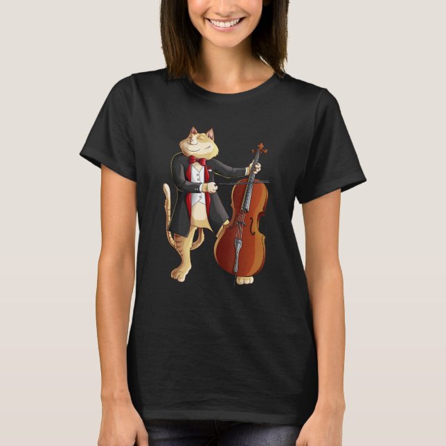 Camiseta Guay Cat Jugando Cello Funny Kitten Instrumento Pl (Anverso)