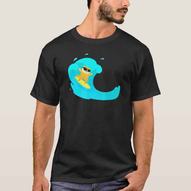 Camiseta Guay Cat On Surfboard Riding Wave (Anverso)