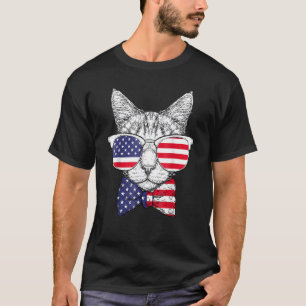 Camiseta Guay Cat Wear Glasses American Flag Independence 4