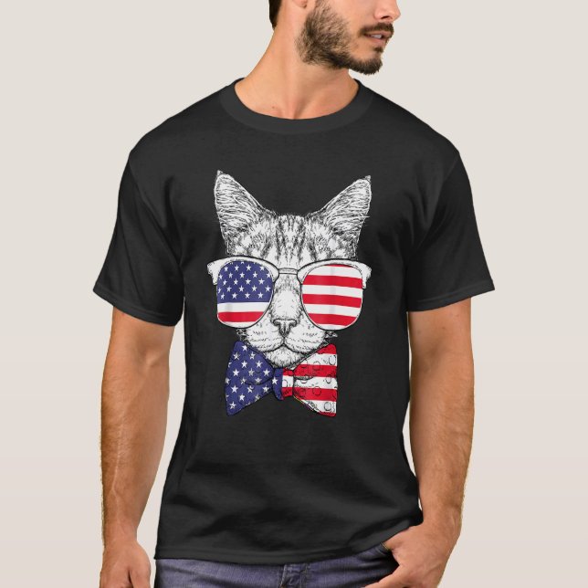 Camiseta Guay Cat Wear Glasses American Flag Independence 4 (Anverso)