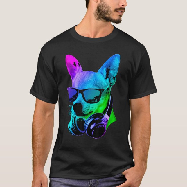 Camiseta Guay Chihuahua Con Auriculares Y Gafas De Sol (Anverso)
