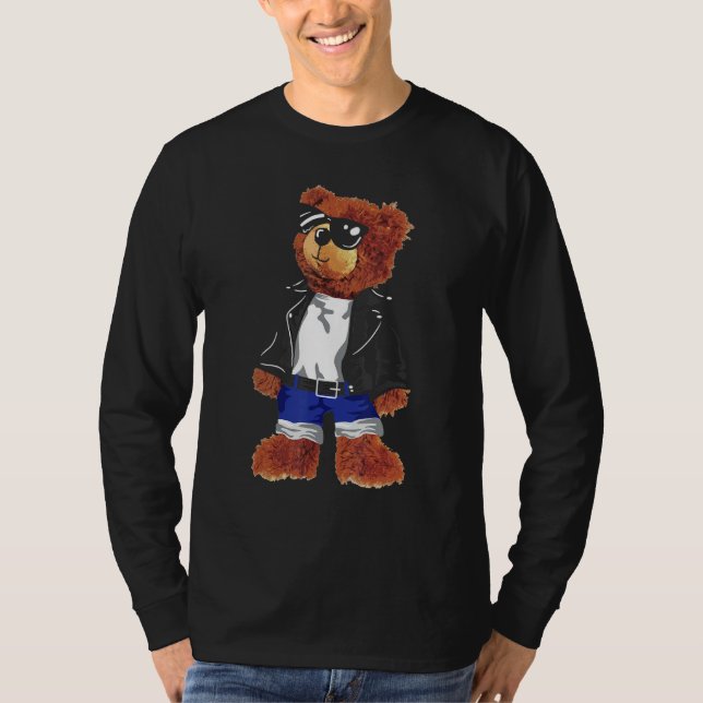 Camiseta Guay Cute Teddy Bear Con Jacke De Cuero De Gafas D (Anverso)
