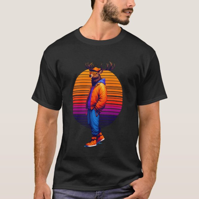 Camiseta Guay Deer Moderno Estilo Urbano Sunset Retro Art (Anverso)
