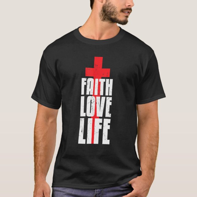 Camiseta Guay Faith Love Life Religion Caring Red Cross Act (Anverso)