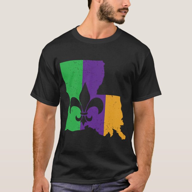Camiseta Guay Fleur De Lis Martes Mapa de Louisiana Mardi G (Anverso)