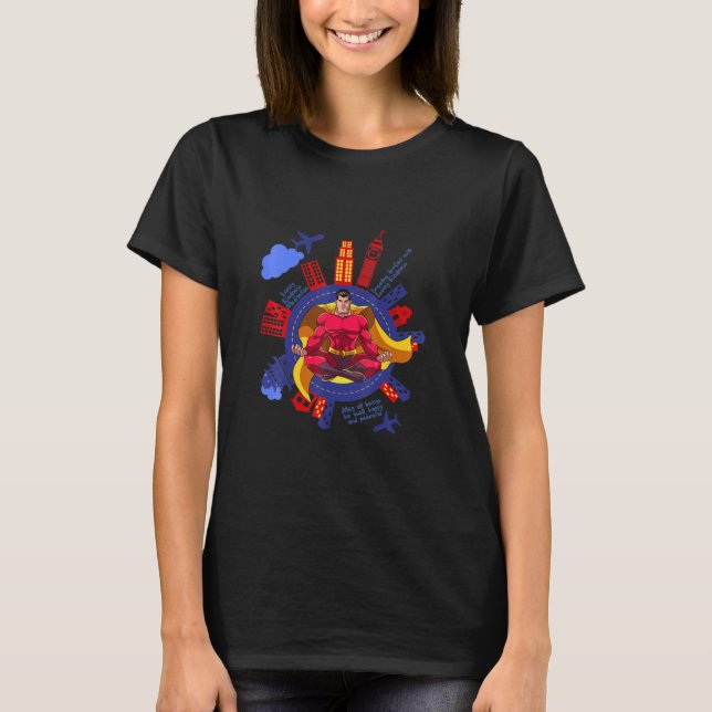 Camiseta Guay Flying Meditating Superhero Peace Love Kind (Anverso)