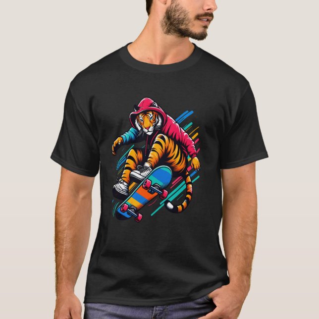 Camiseta Guay Funky Tiger Skateboarding Ilustracion Arte (Anverso)
