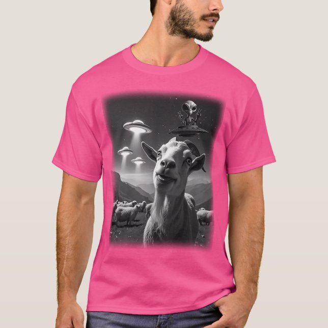 Camiseta Guay Goat Ufo Alien Abducción Animal Selfie Una Di (Anverso)