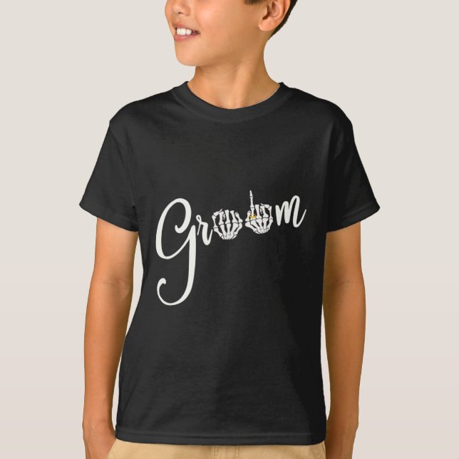 Camiseta Guay Gótico Groom Bride Skeleton Ring Finger G (Anverso)