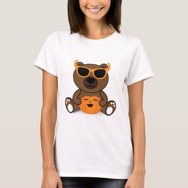 Camiseta Guay lindo Halloween gafas de sol de oso y calabaz (Anverso)