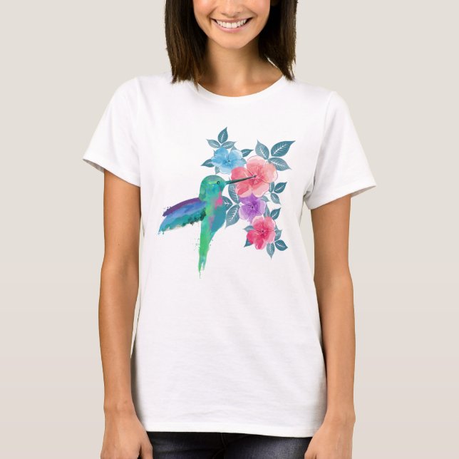 Camiseta Guay lindo trendy acuarela colibrí floral (Anverso)