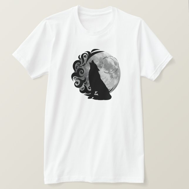 Camiseta Guay Lobo oscuro Black Full Moon Star Retro Magic (Anverso del diseño)
