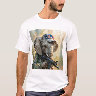 Camiseta Guay MAGA Elephant con Gun & Camouflage AMERICA