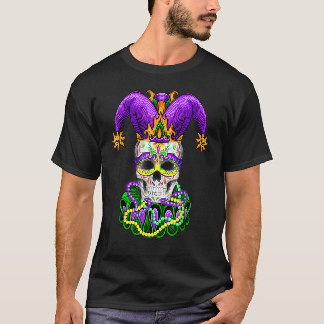 Camiseta Guay Mardi Gras Skull Jester Gorra Bolas enmascara (Anverso)