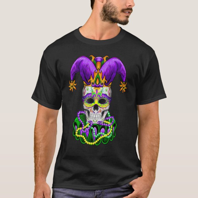 Camiseta Guay Mardi Gras Skull Jester Gorra Bolas enmascara (Anverso)