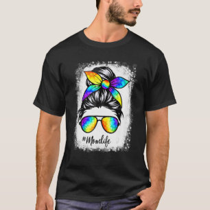 Camiseta Guay Mom Life Tie Dye Bleached Messy Hair Bun