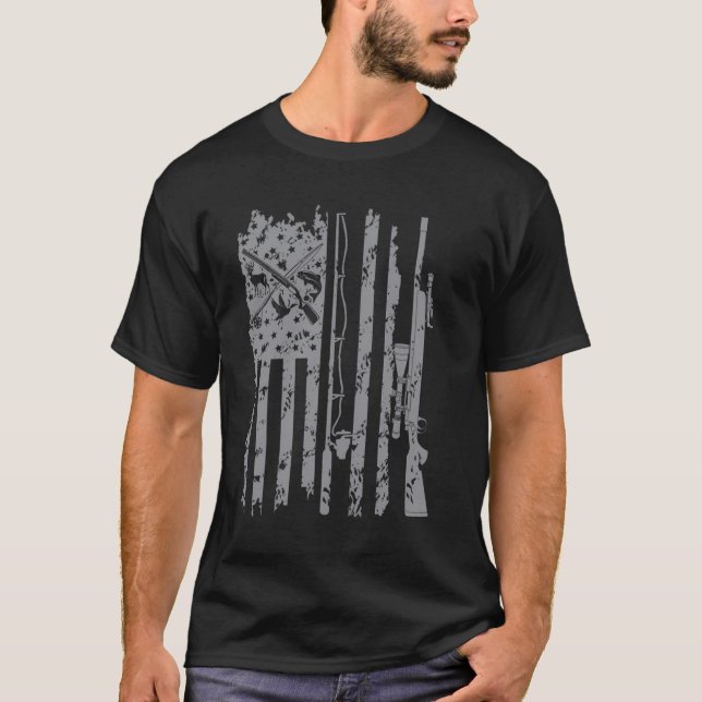Camiseta Guay Pescando Rod Caza Rifle Bandera Estadounidens (Anverso)