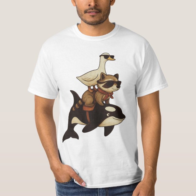 Camiseta Guay Raccoon and Duck Riding Orca (Anverso)