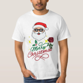 Camiseta Guay Santa Merry Christmas con el Rosa y Holly