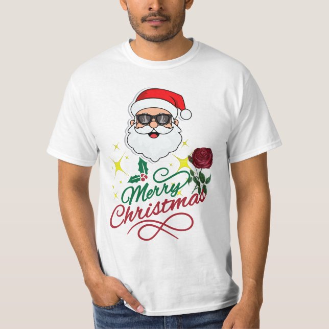 Camiseta Guay Santa Merry Christmas con el Rosa y Holly (Anverso)