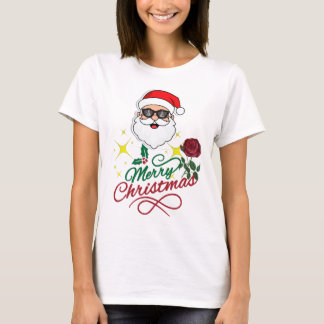 Camiseta Guay Santa Merry Christmas con el Rosa y Holly
