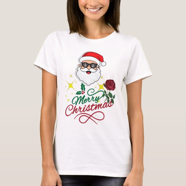 Camiseta Guay Santa Merry Christmas con el Rosa y Holly (Anverso)