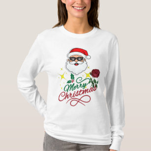 Camiseta Guay Santa Merry Christmas con el Rosa y Holly
