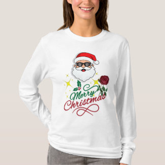 Camiseta Guay Santa Merry Christmas con el Rosa y Holly