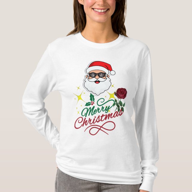 Camiseta Guay Santa Merry Christmas con el Rosa y Holly (Anverso)