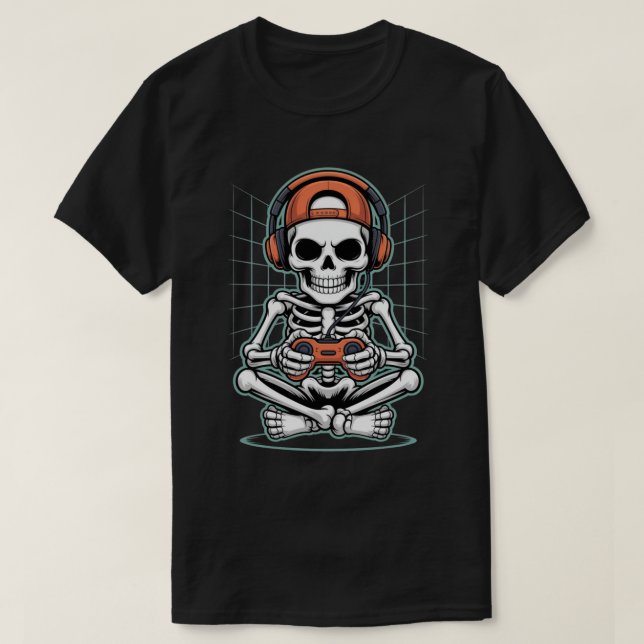 Camiseta Guay Skeleton Gamer con audífono y controlador (Diseño del anverso)